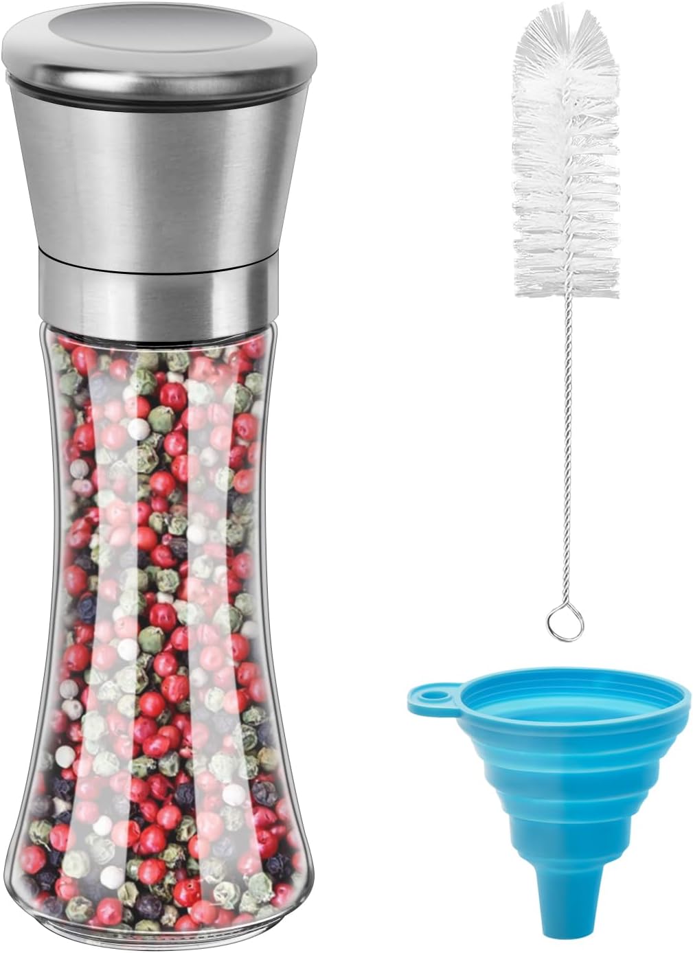 1Pc Salt and Pepper Grinder Tall Size - Black Pepper,Herb Shakers Mill Refillable Manual - Stainless Steel Lid - Adjustable Coarseness - Glass Material- Fits in Home,Kitchen,Barbecue (1)