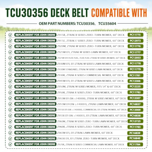 Image of TCU30356 Belt 5 /8 inchx182.5 inch for John Deere ZTrak Aramid Cord | Fits John Deere 60 inch Z915 /Z920 /Z925 /Z930 /Z945 /Z950 /Z955 /Z960 ZTrak mowers, replaces TCU35604
