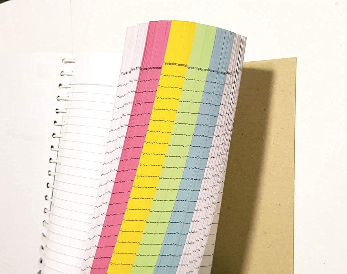 amblitz Cahier à spirales Mega 1000 pages, 6 sujets, 70 g/m², 22 x 28,5 cm. !! Pages lignées multicolores !!! Carnet arc-en-ciel !!!