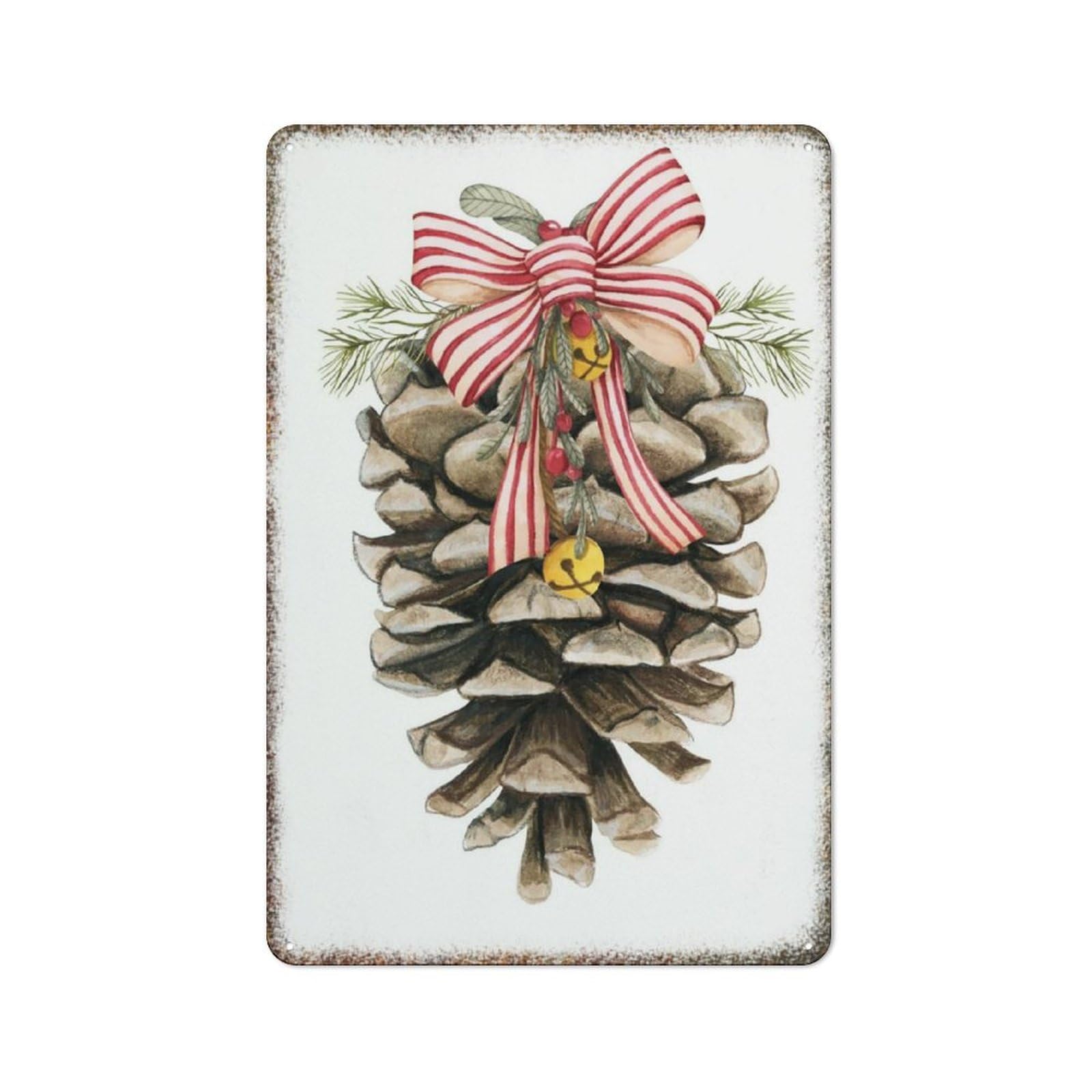 Classic Pinecone Christmas Holiday Wall Art Novelty Retro Metal Farmhouse Household Decor Sign 8x12 Inch