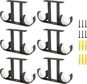 Curtain Rod Brackets, 6Pcs Aluminum Alloy Ceiling-Mount Brackets Double Curtain Holders Window Drapery Rod Hanging Supports for 23mm-26mm Curtain Pole Black