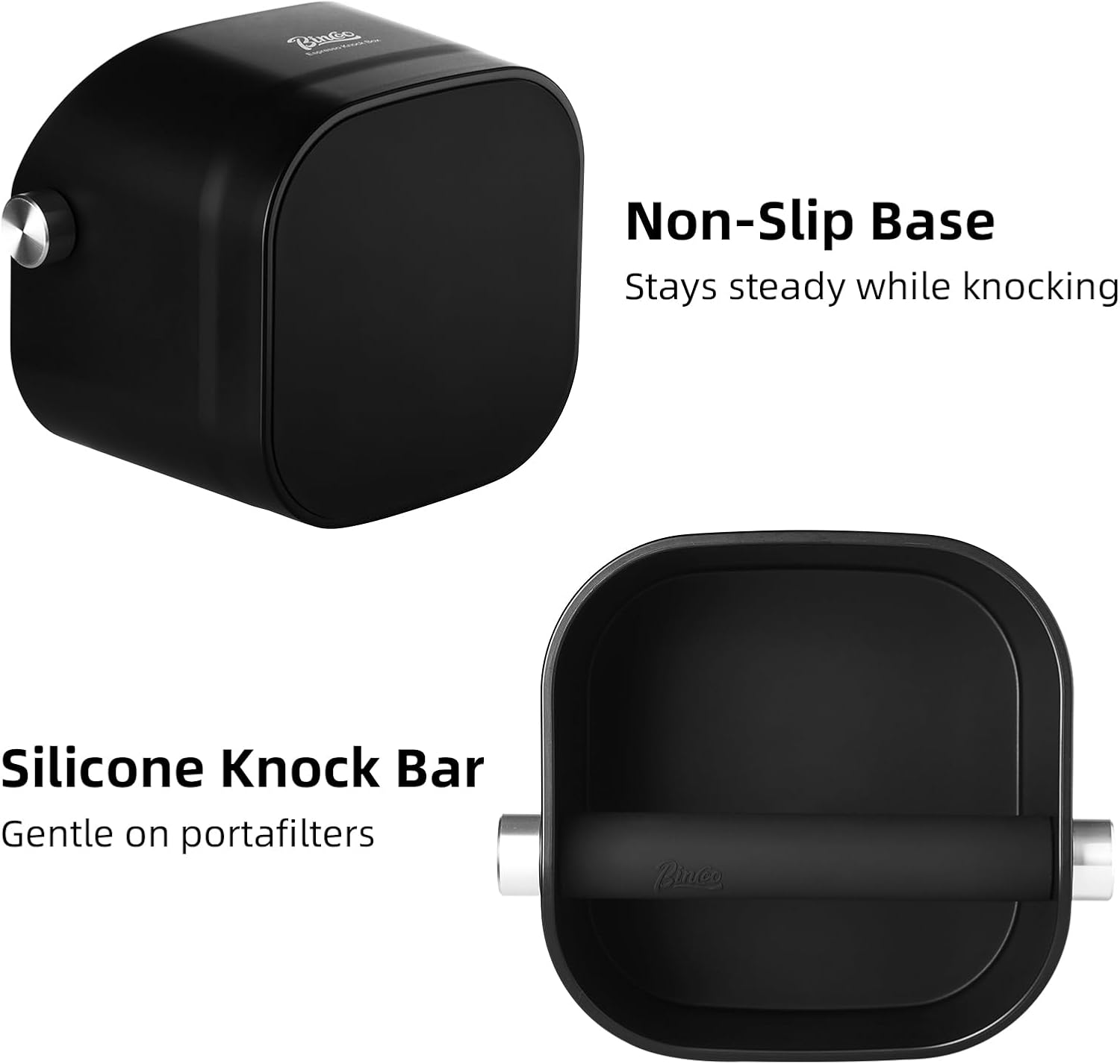 Bincoo Espresso Knock Box -1.2L(15 Cups) Knock Box, Barista Style Coffee Knock Box for Grounds with Removable Shock-Absorbent Knock Bar and Anti-Slip Base, Durable Espresso Accessories.Black