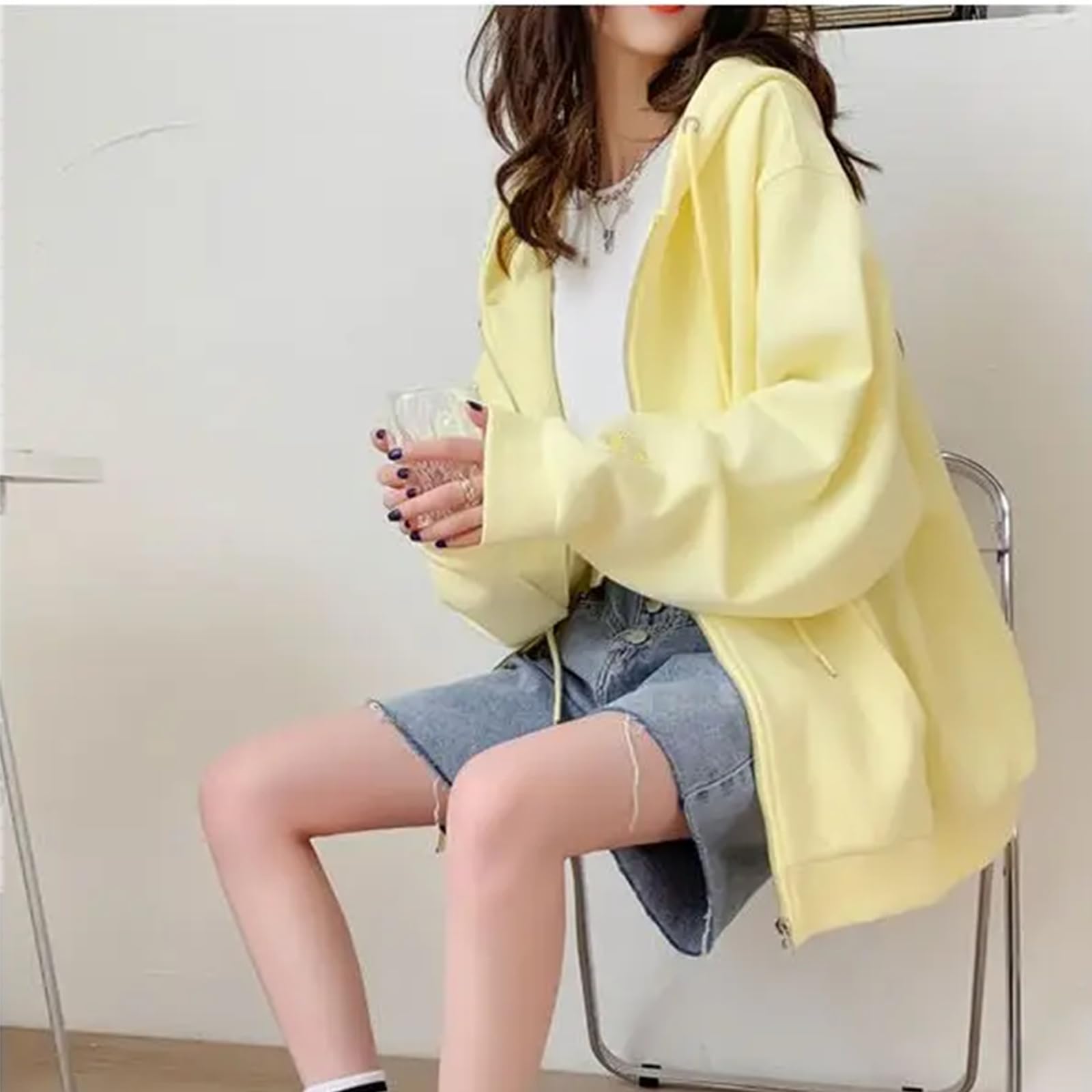 Felpe Donna Felpa con Cappuccio Casual con Cappuccio Candy Color Streetwear Streetwear Zipper Essentials con Cappuccio per Donne Top di Abbigliamento da Esterno