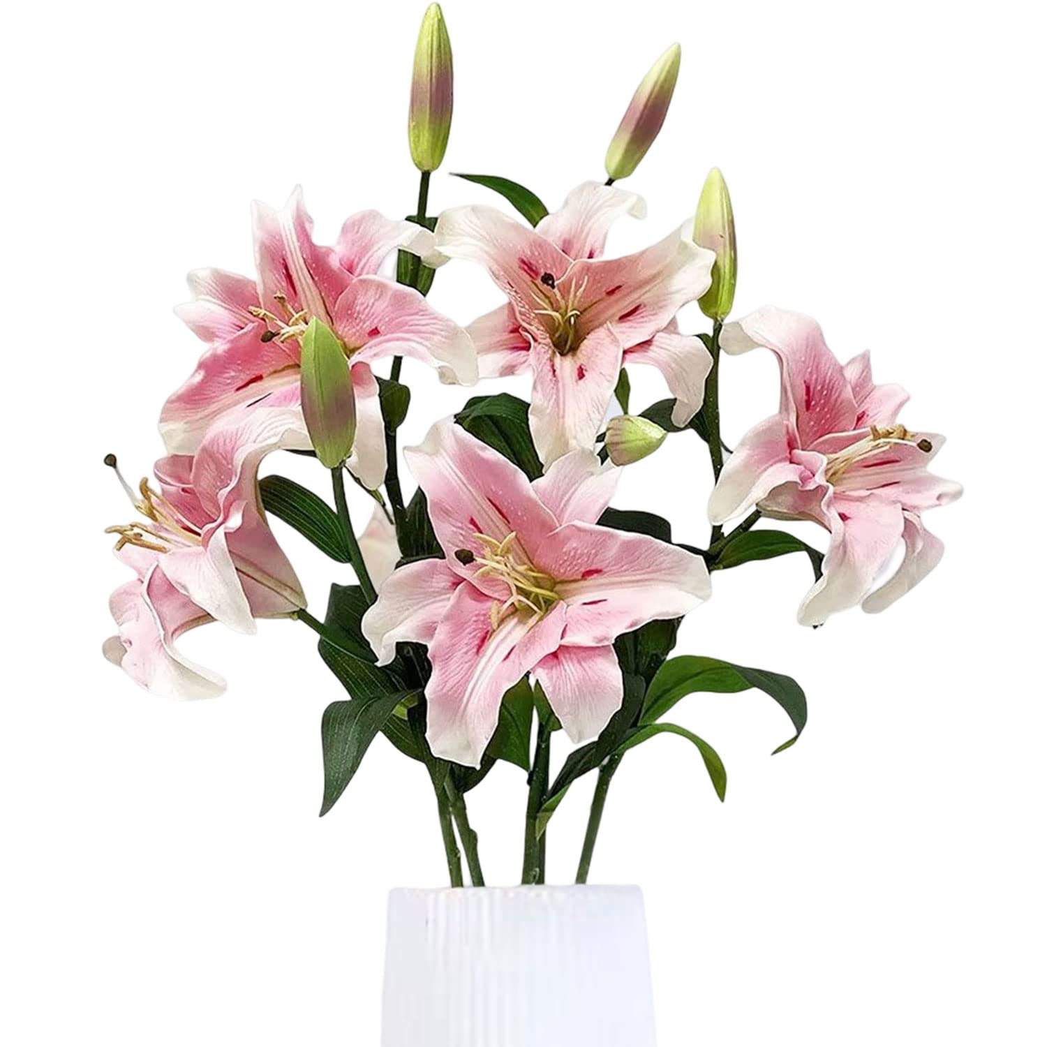 2Pcs Pink Lily Artificial Flower 30" Long Stem PU Real Touch Fake Lily Flowers for Christmas Home Party Kitchen Office Easter Decoration New Year Table Flower