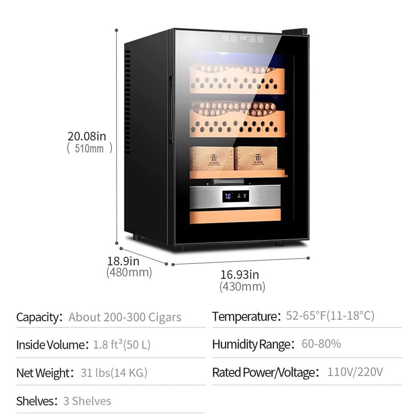 Smart Electronic Zigarre Feuchtigkeitsbox, Zigarrenfeuchtigkeits-Zigarrenschrank, Mit Zedern Ausgekleidete Elektrische Zigarrenfeuchtigkeitsbox, 4 -Schichtige Schublade, Temperatur 11~18 ° C