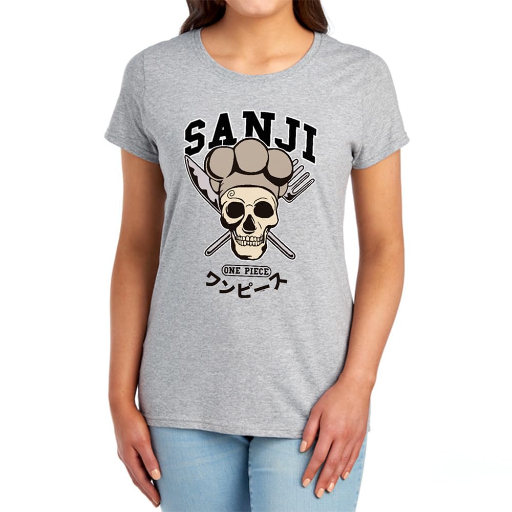 One Piece Sanji Collegic Skull Womens T-Shirt, Athletic Heather, Small