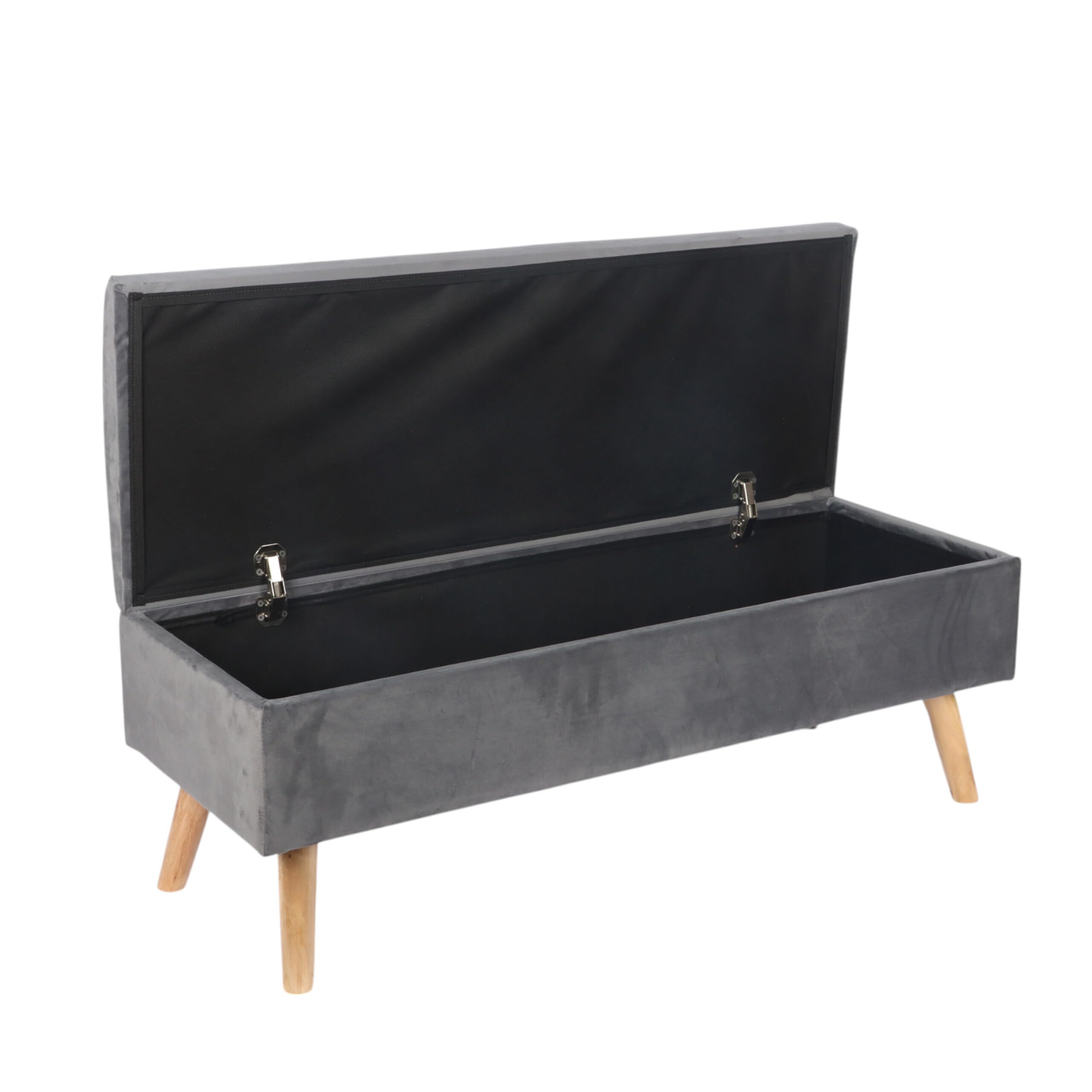 Relaxdays Panca velluto, contenitore, HxLxP: 40 x 110 x 40 cm, gambe in legno, grigio scuro