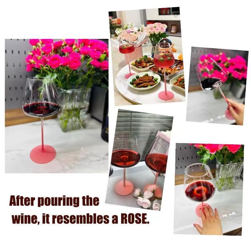 Wine Glasses for Women-Large Pink Wine Glasses,Set of 2 with Gift Boxed-24oz Hand-Blown Crystal,Long Stem,Thin Rim–Gift for Wife,Girlfriend,Mom–Unique & Modern Design,Dishwasher Safe