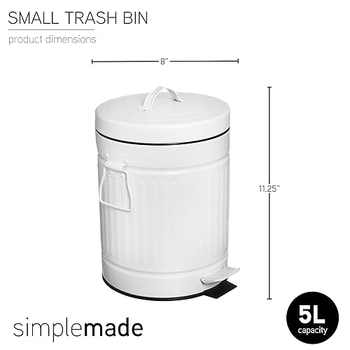Miniatura 5 de SIMPLEMADE Bote de basura redondo  5 litros  1.3 galones  Cubo de basura de acero inoxidable blanco  Cubo de basura pequeño con tapa  Cubo de basura