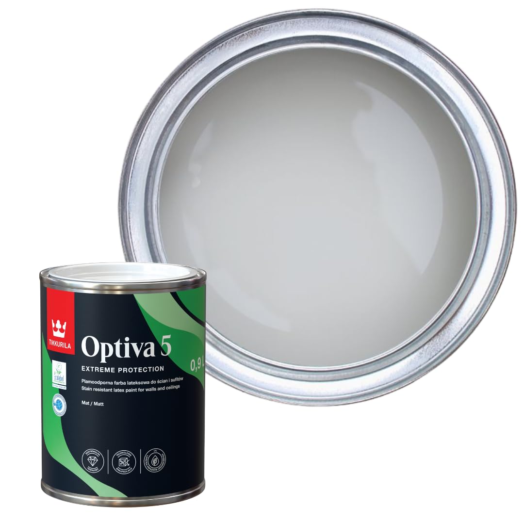 TIKKURILA Optiva 5 Matt Emulsion Paint โ Durable, Scrubbable & Easy-Clean for Walls and Ceilings | Zero VOC - 1L Shadow J496
