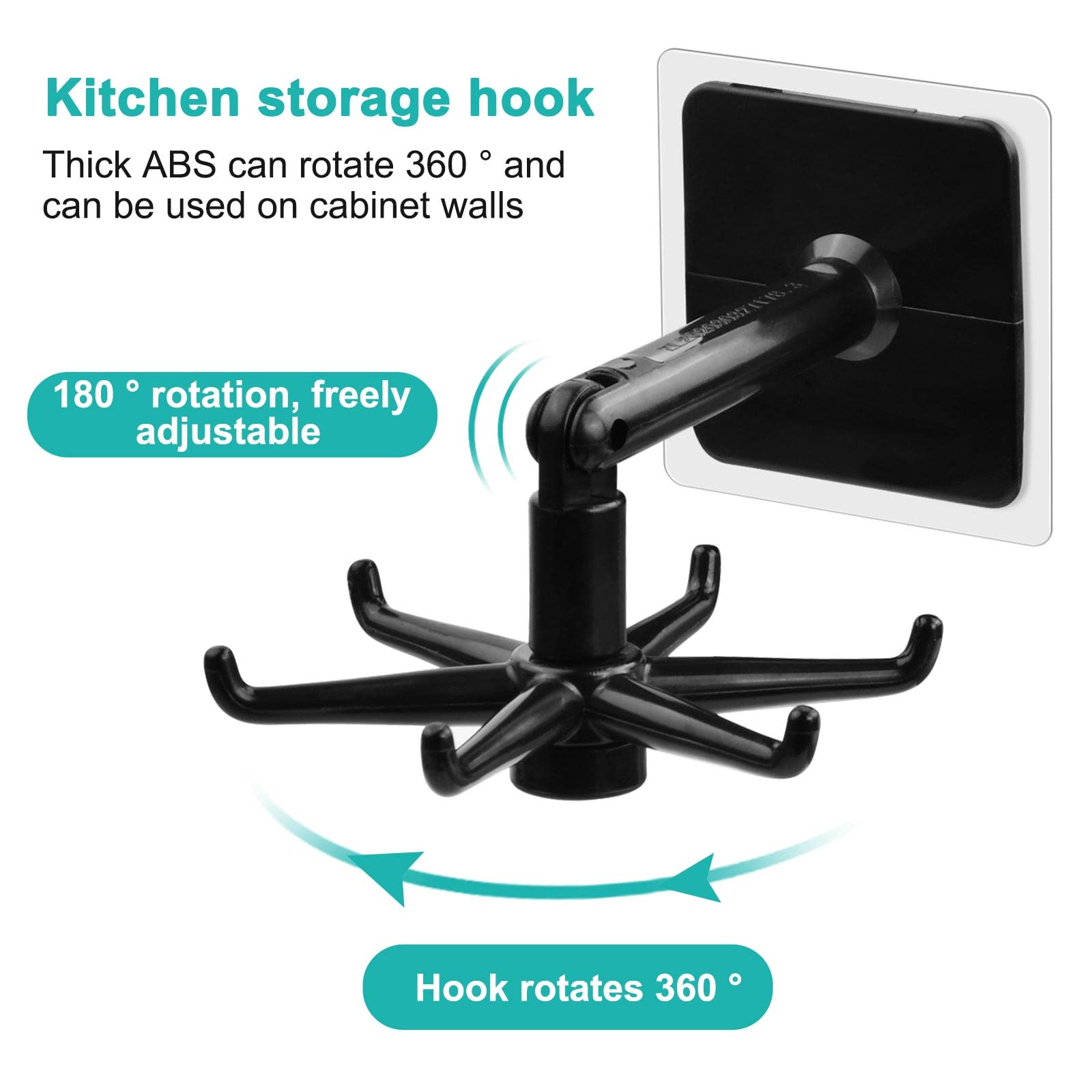4 Crochets Pivotants 360° Sans Perçage - Support Autocollant Pour Ustensiles De Cuisine - Organisation Placard Et Salle De Bain