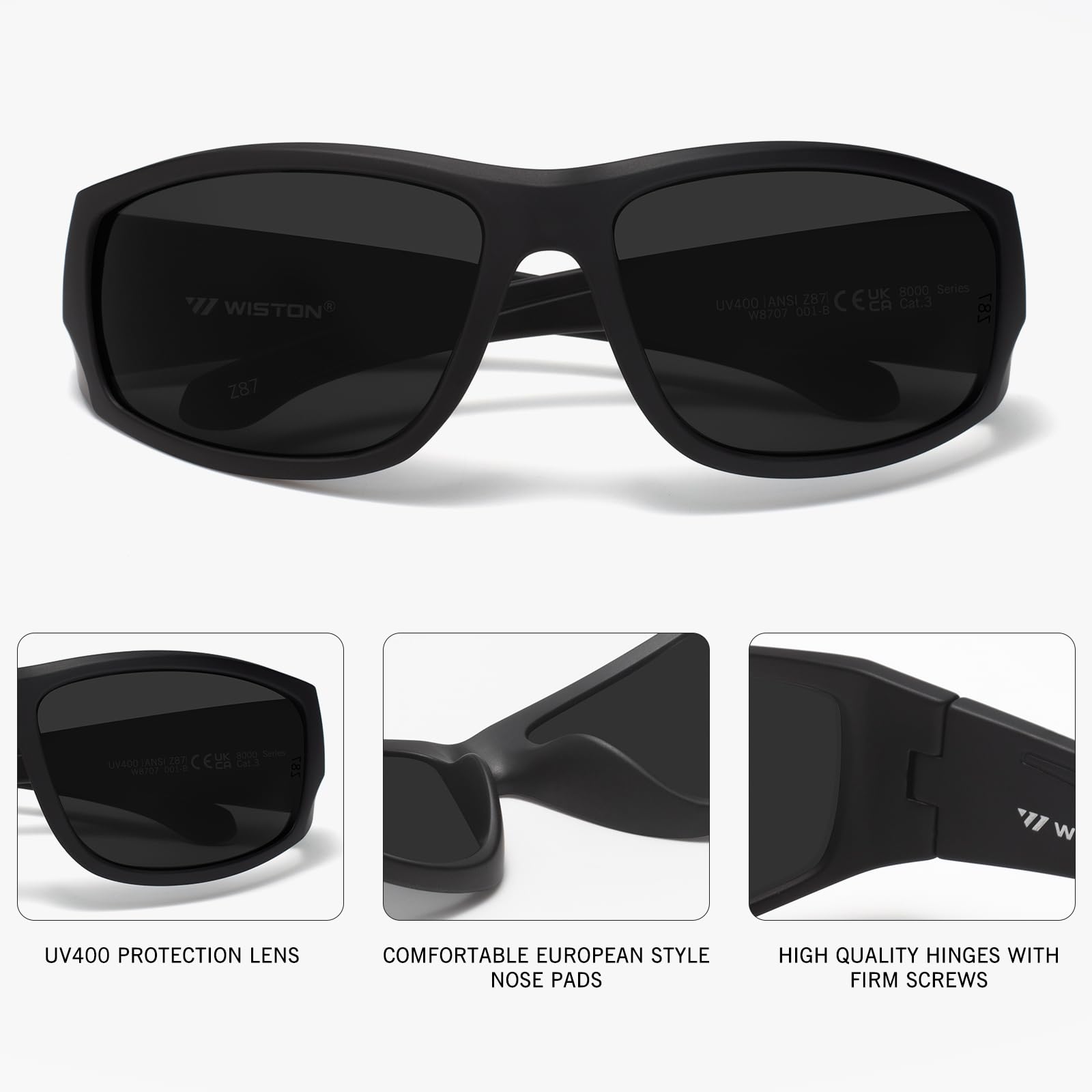 WISTON Gafas de sol envolventes XL Z87 para cabezas grandes, hombres y mujeres, TR90 superoscuras, ultraligeras, UV400, protección de seguridad W8707