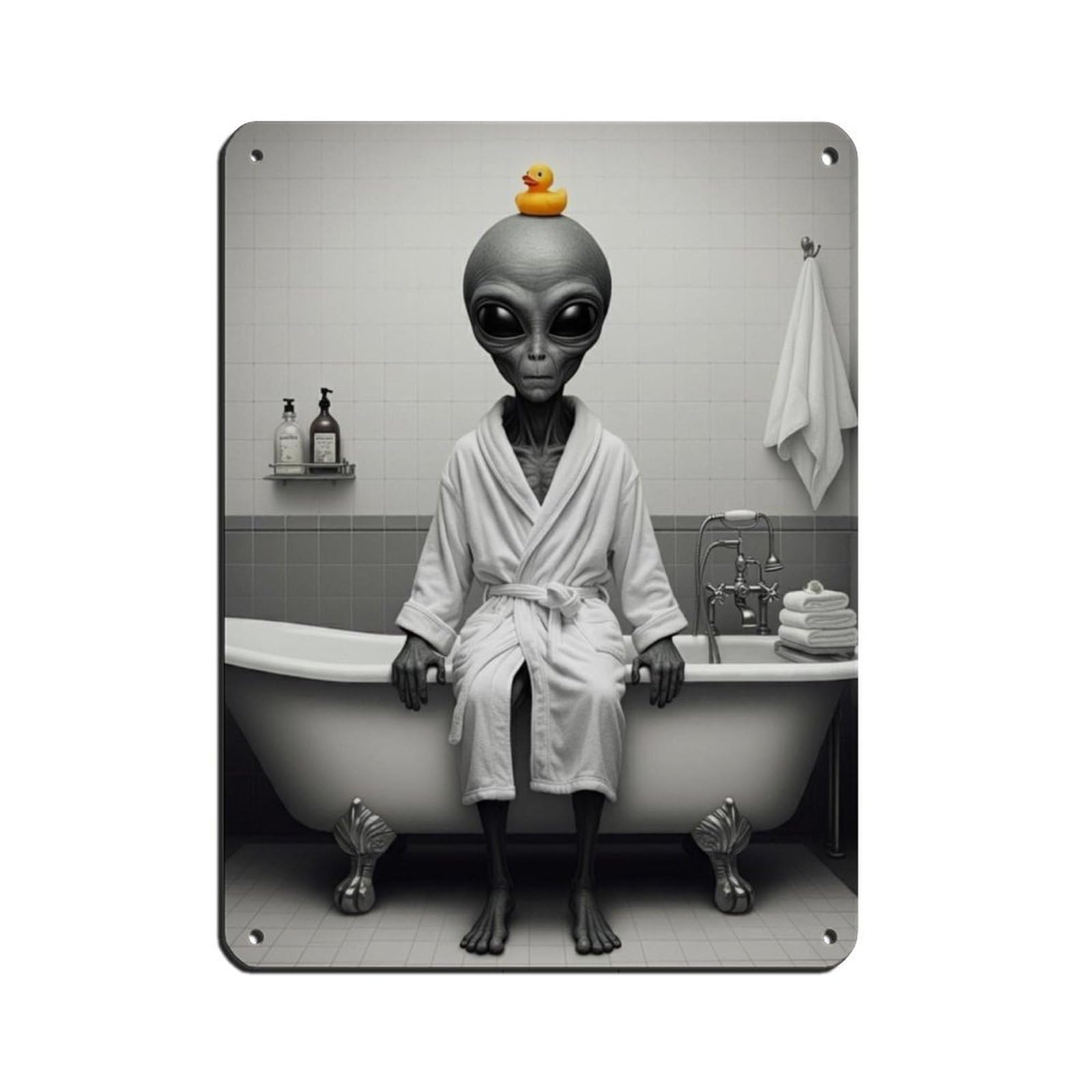 Alien UFO Bathroom Art Outer Space Bathroom Art (4) Tin Sign Vintage Metal Pub Club Cafe Bar Home Wall Art Decoration Poster Retro 12x16inch(30x40cm)