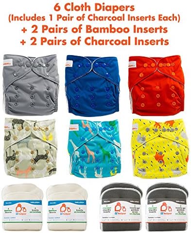 Lil Helper Daily Pack - 6 Cloth Diapers and 2 Pairs of Bamboo Charcoal Inserts