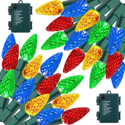 2 Pack C6 Christmas Lights Battery Operated, 16.4FT 100 LED Chris...