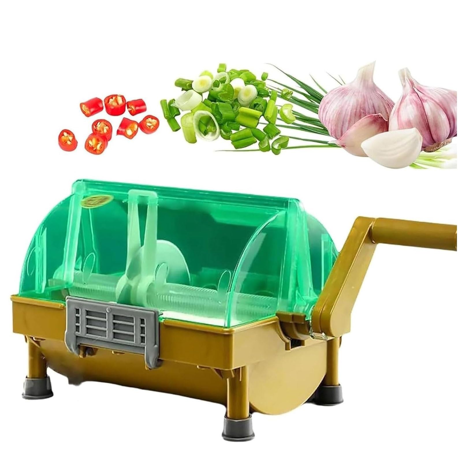 CWCQGH Vegetable Chopper, Manual Hand Cranked with Stainless Steel Blade for Efficient Cutting of Herbs and Garlic