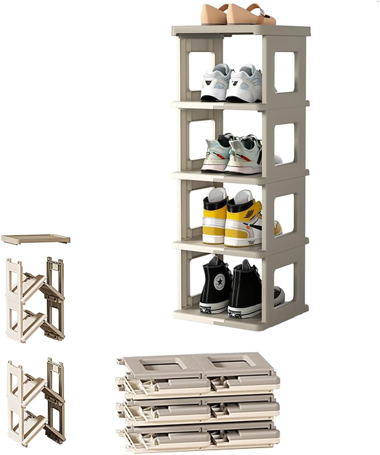 Foldable Shoe Rack, 5 Tier Plastic Shoes Cabinet, Free Standing Entryway Stackable Tower Shelf, Multi-Function Organizer, Boots Storage Shelf Modern House Furniture Home Office Stands (5 Tier)