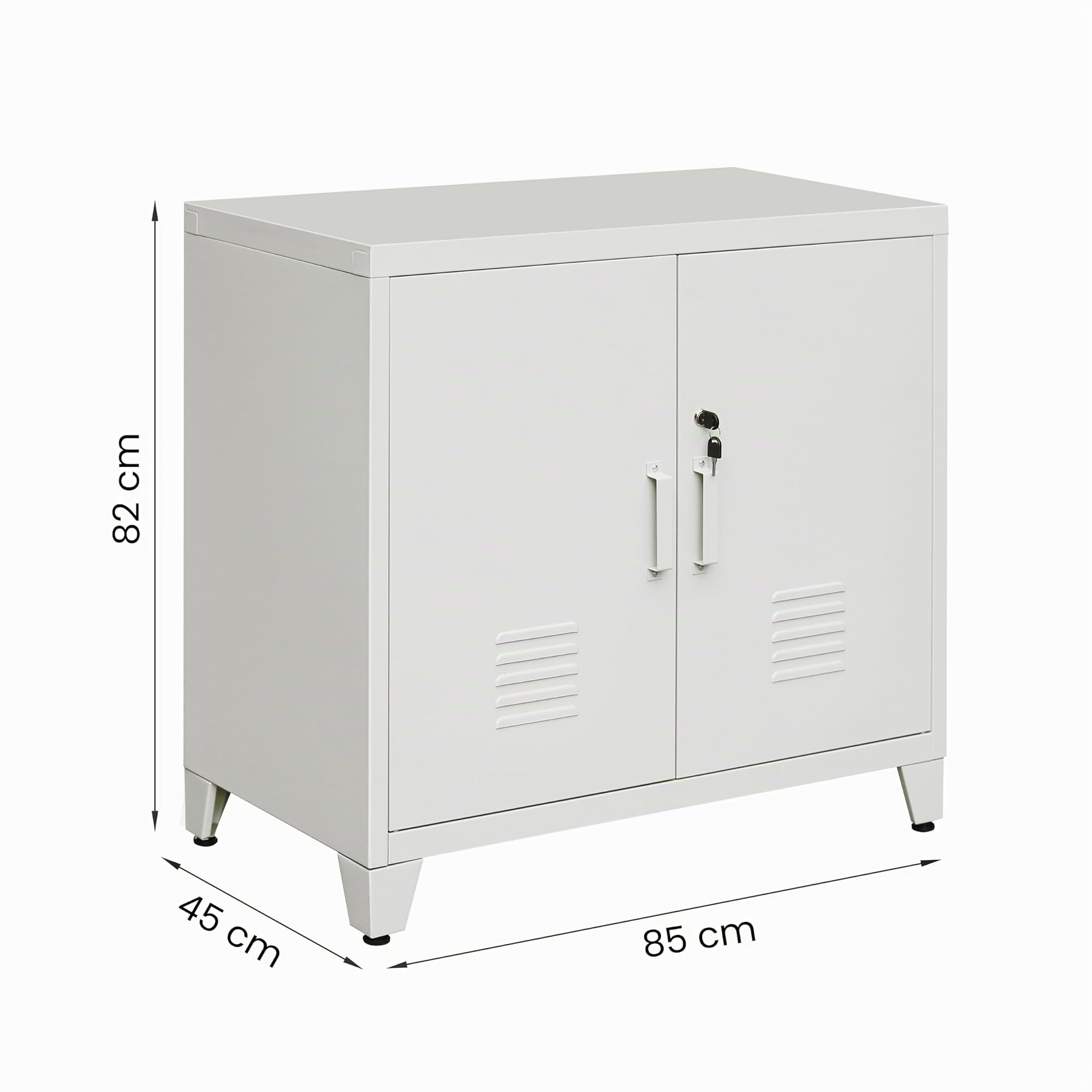 Brigros - Armadio In Metallo 2 Ante Con 2 Ripiani Interni E Serratura A Chiave 85x50x82 Cm, Armadio Metallico Zincato Verniciato Per Garage, Ufficio, Magazzino O Archivio (Grigio)