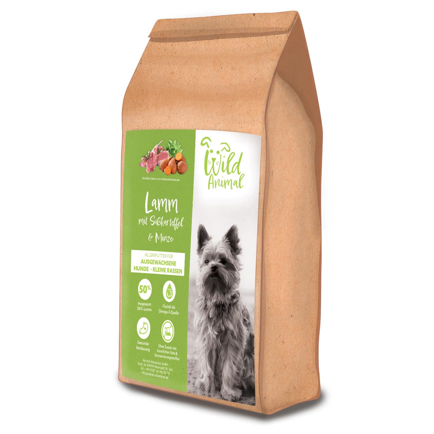 WildAnimal Mini Alimento de Calidad para Perros - Cordero con Batata y Menta, alimento seco, sin Cereales, 1 envase (1 x 6 kg)