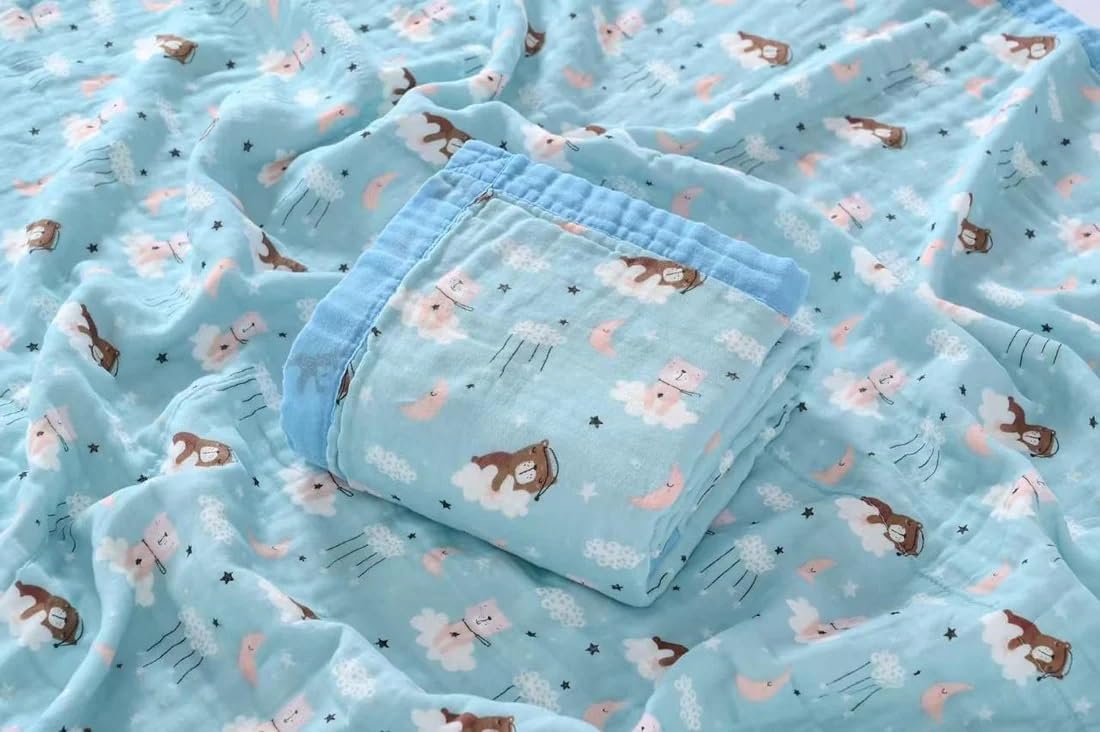 Kassy Pop Printed 6 Layer Bamboo Muslin Blanket Cum Swaddling Towel for Baby, Toddlers | 70% Bamboo, 30% Cotton | AC Quilt, Multi-Purpose Blanket | 110cm x 110cm (Multicolor Print)-image-7