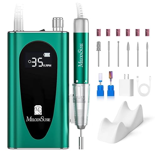 MelodySusie Taladro de uñas profesional recargable de 35000 RPM lima eléctrica portátil inalámbrica para uñas de gel acrílico herramientas de