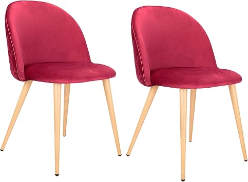 Dining Chairs Set of 2, Velvet Dining Room Chairs Modern Kitchen Chairs with Backrest Wooden Style Metal Legs for Dining Room Living Room Restaurant Cafe Kitchen Red