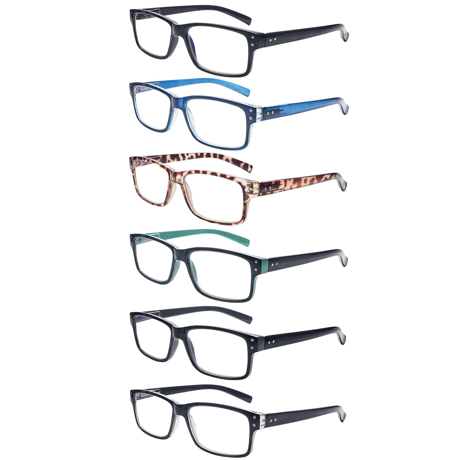 ZONLON 6 Pack Reading Glasses for Men Women Blue Light Blocking Lightweight Black Computer Readers with Spring Hinges (6C 3.5 + )