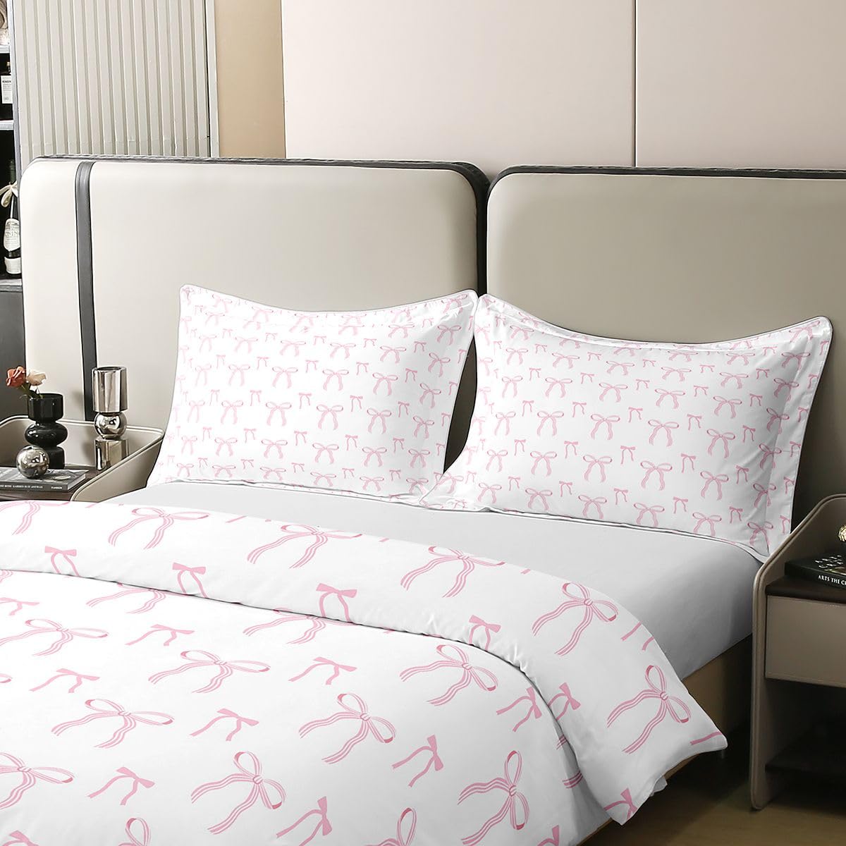 Homewish Homwish różowa kokardka king zestawy poszewek na kołdrę różowa i biała księżniczka kokarda bawełniana pościel dziewczęca urocza kokarda poszewka na kołdrę marzycielska muszka zestaw