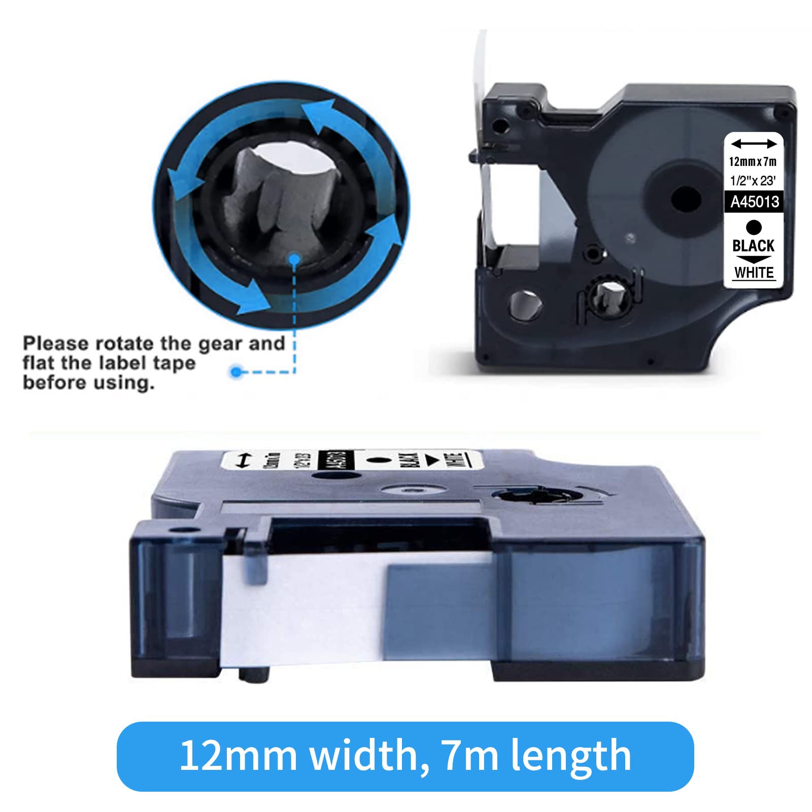 6 Nastri Compatibili Dymo D1 12mm X 7m - Bianco, Nero, Rosso, Verde, Blu, Giallo - Foto 8