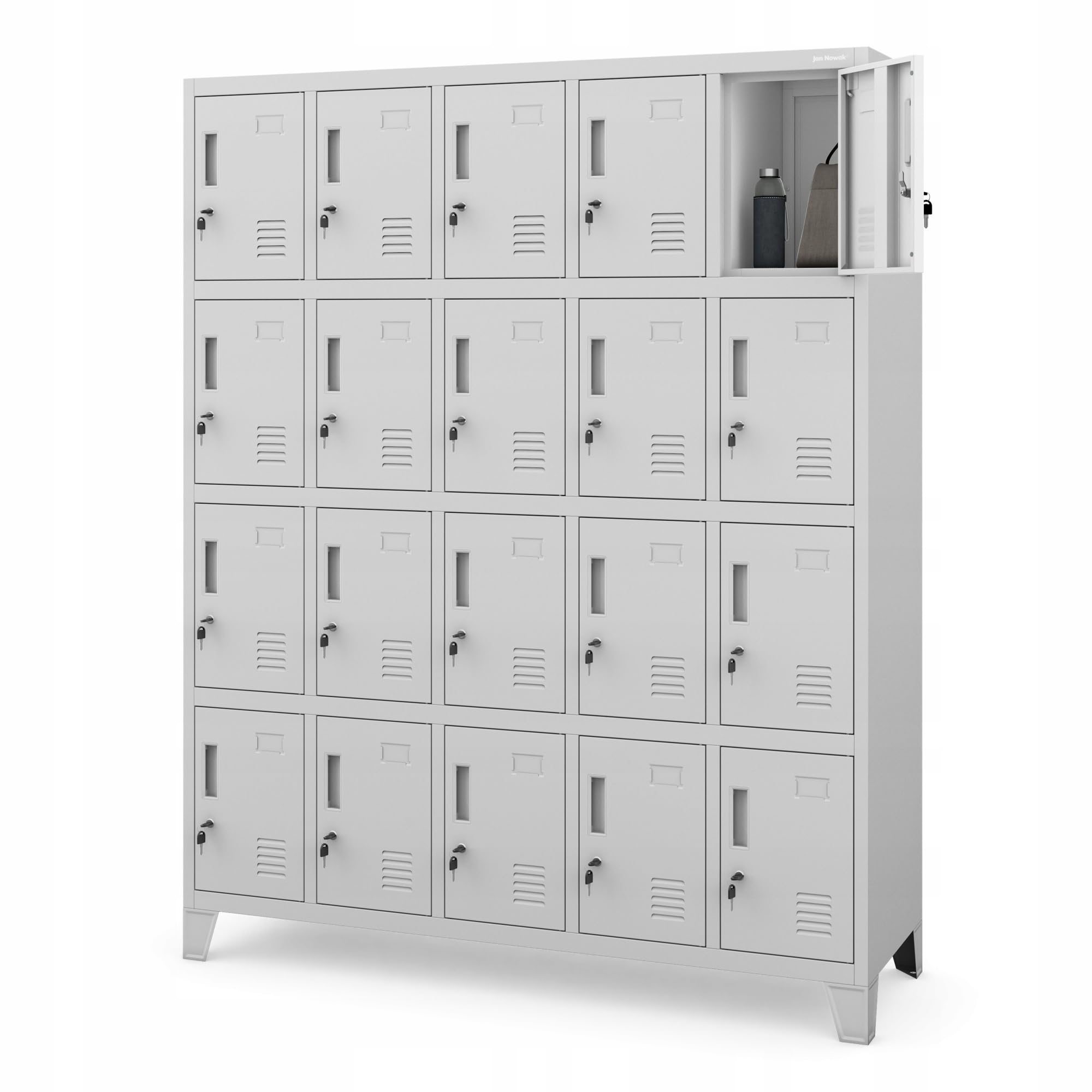 Jan Nowak Domator Armadietto spogliatoio Armadio metallico con 20 Scomparti Fessure di ventilazione Rivestimento in polvere 172 cm x 136 cm x 45 cm (Grigio)