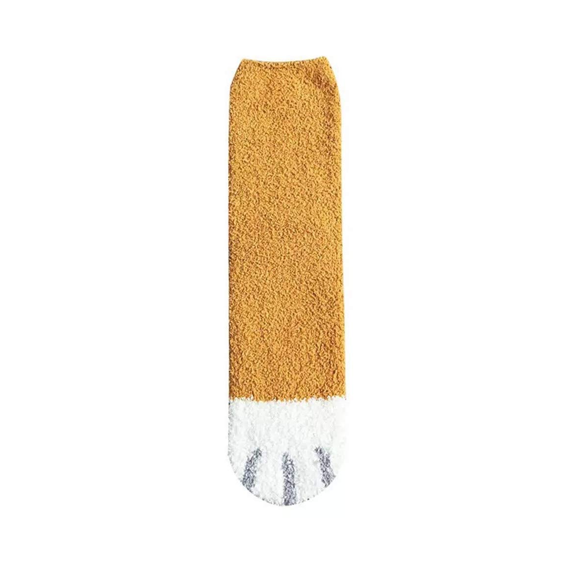 ACVIP Women's Cute Kitty Cat Paws Coral Fleece Slipper Socks Winter Warm Home Sleeping Cozy Sock a Pair (Ginger Yellow)