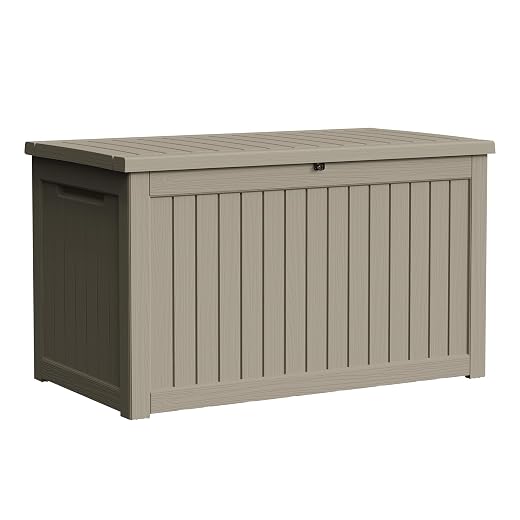 300 Gallon Resin Deck Box Waterproof Outdoor Storage Box for Patio Furniture Pool Accessories Indoor Storage for Cushion Garden Tools, Grey