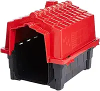 Casinha De Cachorro Plástica Pequeno e Medio Porte Casa Para Pet, Desmontável Resistente Com Proteção UV, 8 saídas de ar e 4 pontos para saída de água, Tamanhos N1. N2. N3. (Vermelho, N.1)