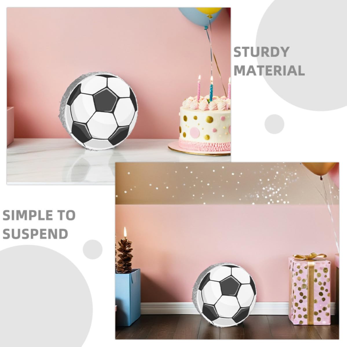 Piñata Diseño Colorido y Festivo de Fútbol para Fiestas Infantiles con Palo y Venda de Papel, Juego Completo para Ambientación y Diversión en Cumpleaños