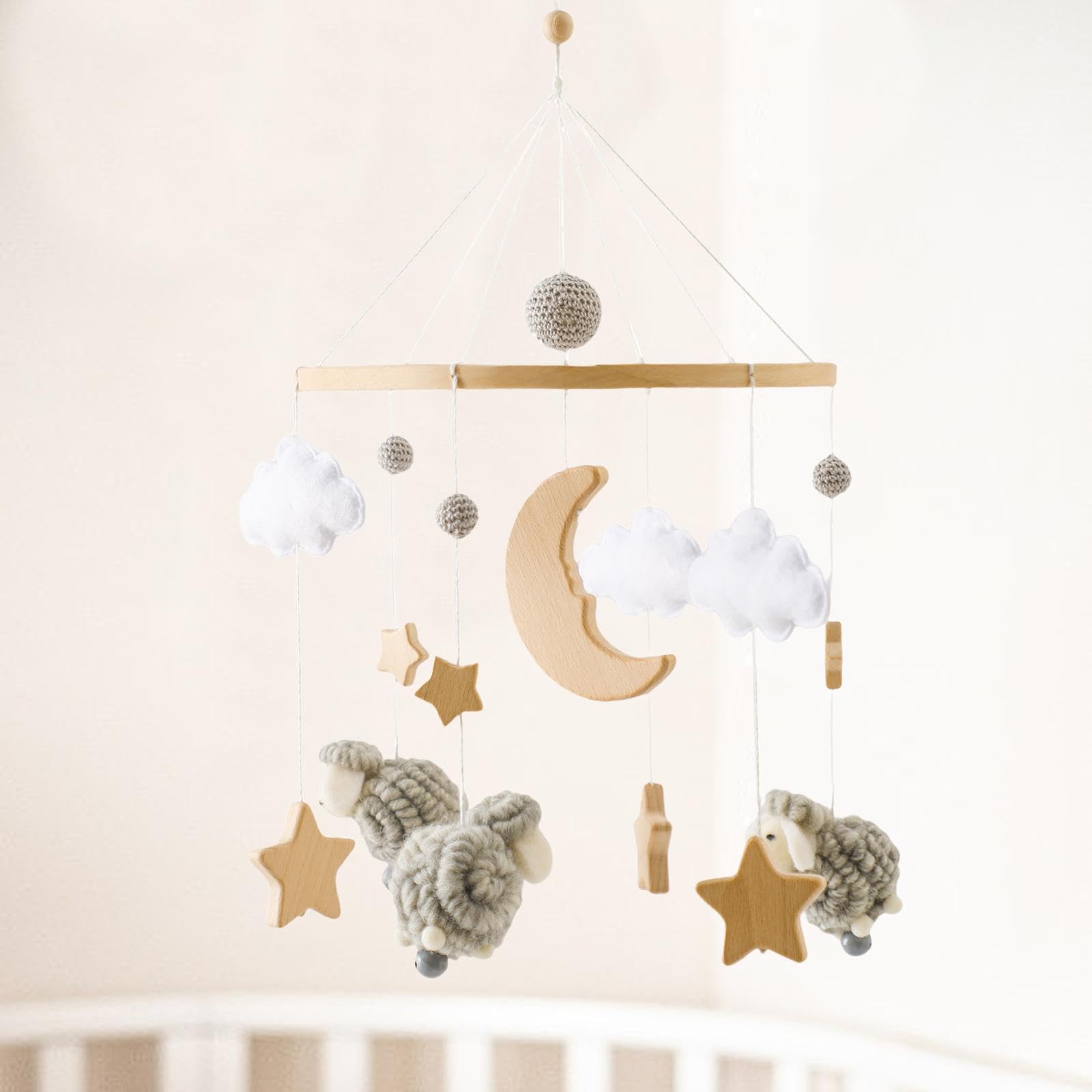 Almencla Giostrina per Culla, Sonagli per Neonati, Decorazioni per, Ornamenti in Feltro, Decorazione Da Appendere, Campanellino, grigio