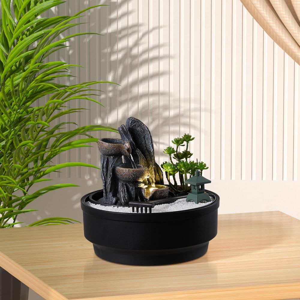 BTGGG Indoor Fountains with LED Light Rockery Indoor Water Features 21.5 * 21.5 * 20CM Desktop Indoor Waterfall for Meditation Relaxation 3 Pin UK Plug Included - Image 4