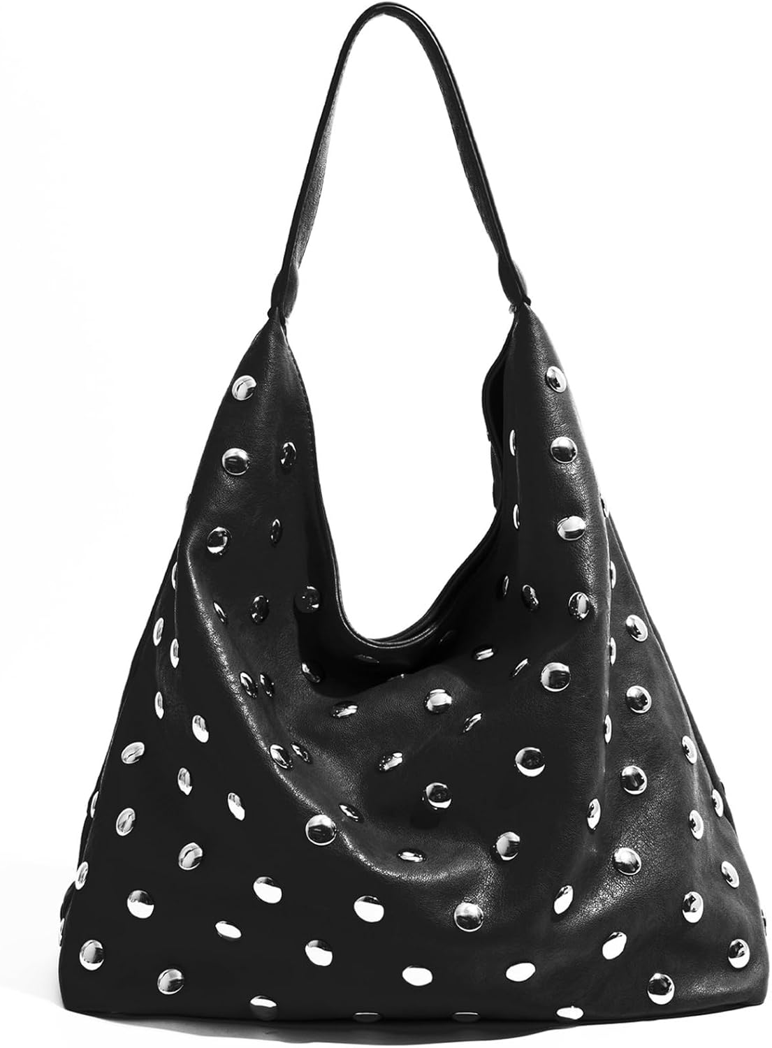 Studded Hobo Bags for Women Soft Vegan Leather Studded Slouchy Shoulder Handbag Tote Purse