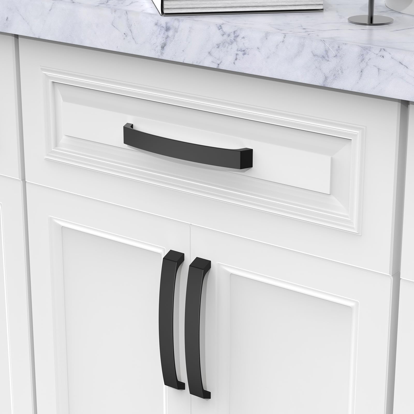 FURNIWARE Pack of 10 Black Cabinet Handles, Cupboard Handles Drawer Pulls 192mm(7.6 Inch) Hole Center - Image 2