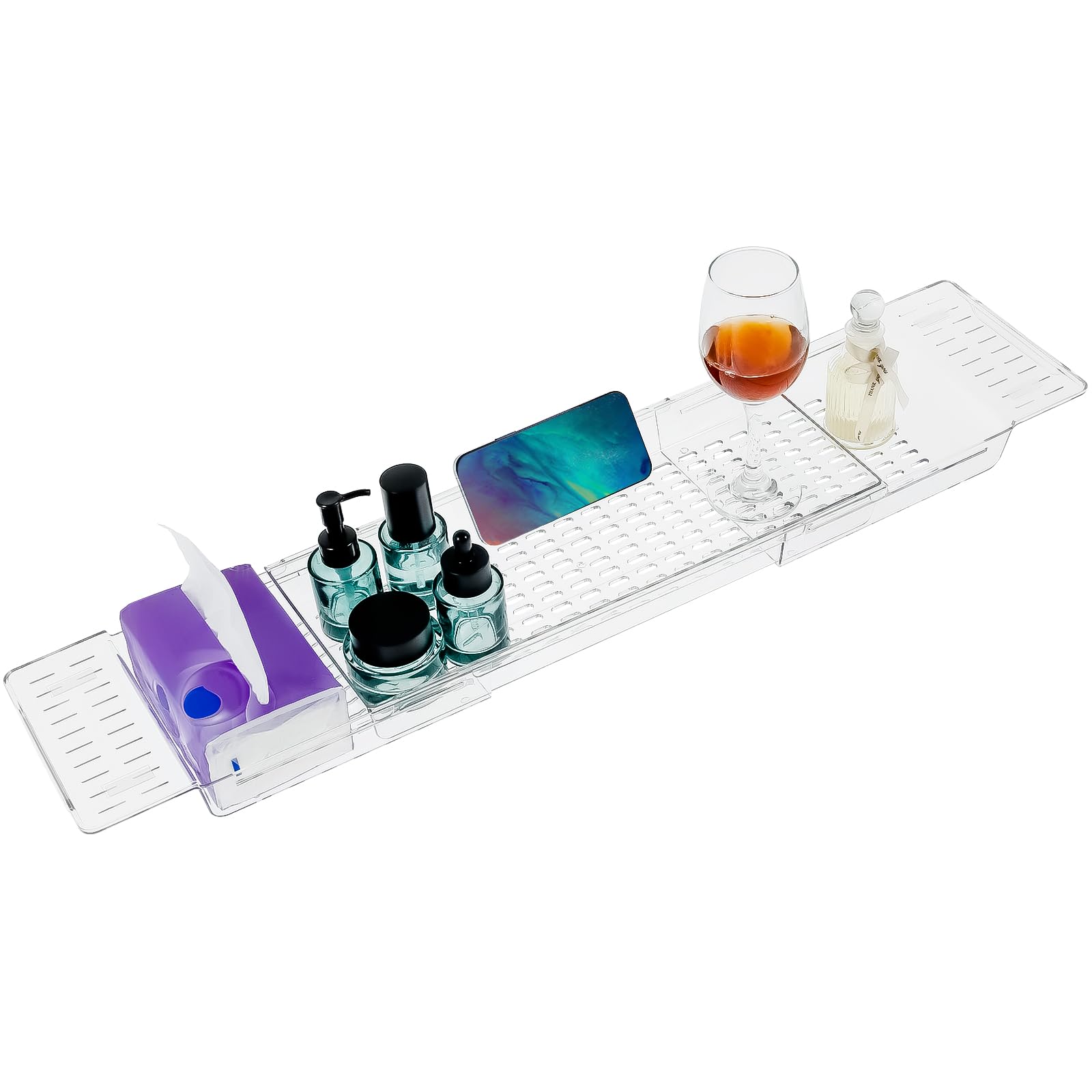 Kandishiex US Bathtub Caddy Tray Adjustable Bathtub Tray Table Non-Slip Bathtub Rack Tray Hollow Drainage Bathtub Tray Expandable Bathtub Tray Bath
