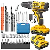 Cordless impact drill set, lithium-ion set, lightweight design, suitable for home repairs, Father's Day gifts, repair tools (Battery * 2+plastic box)