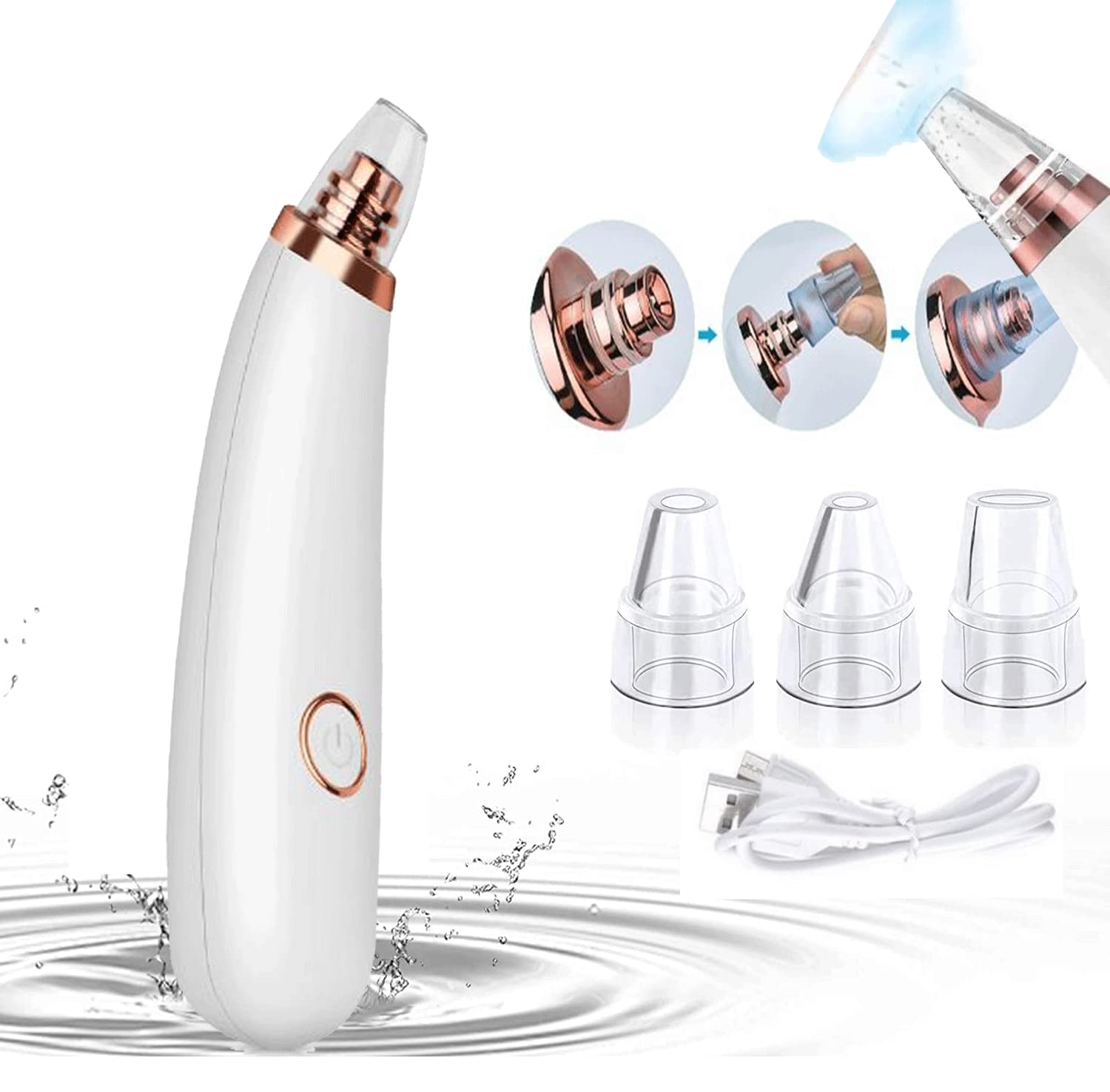 Best Buy® Vacuum Blackhead Remover Pore Vacuum with 3 Replaceable Suction Heads Daweir acne Cleaner Acne Comedo Extractor rechargeable skin care dermabrasion device Extraction kit for Men & Women