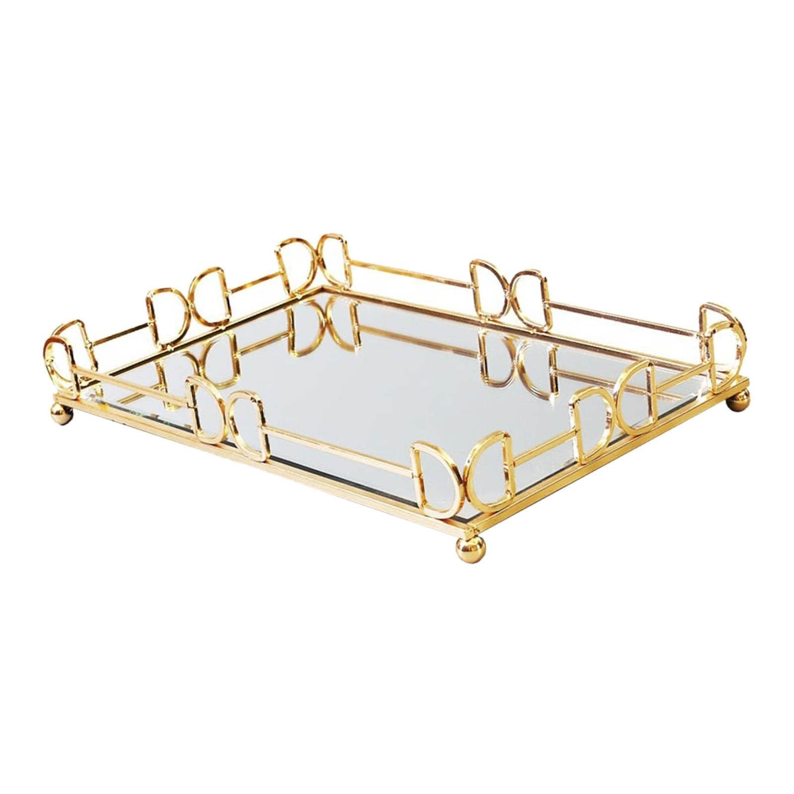 JINGYAN Breakfast Trays Decorative Mirror Vanity Tray Perfume Plate Serving Wedding Home Living Room Bedroom Decorations