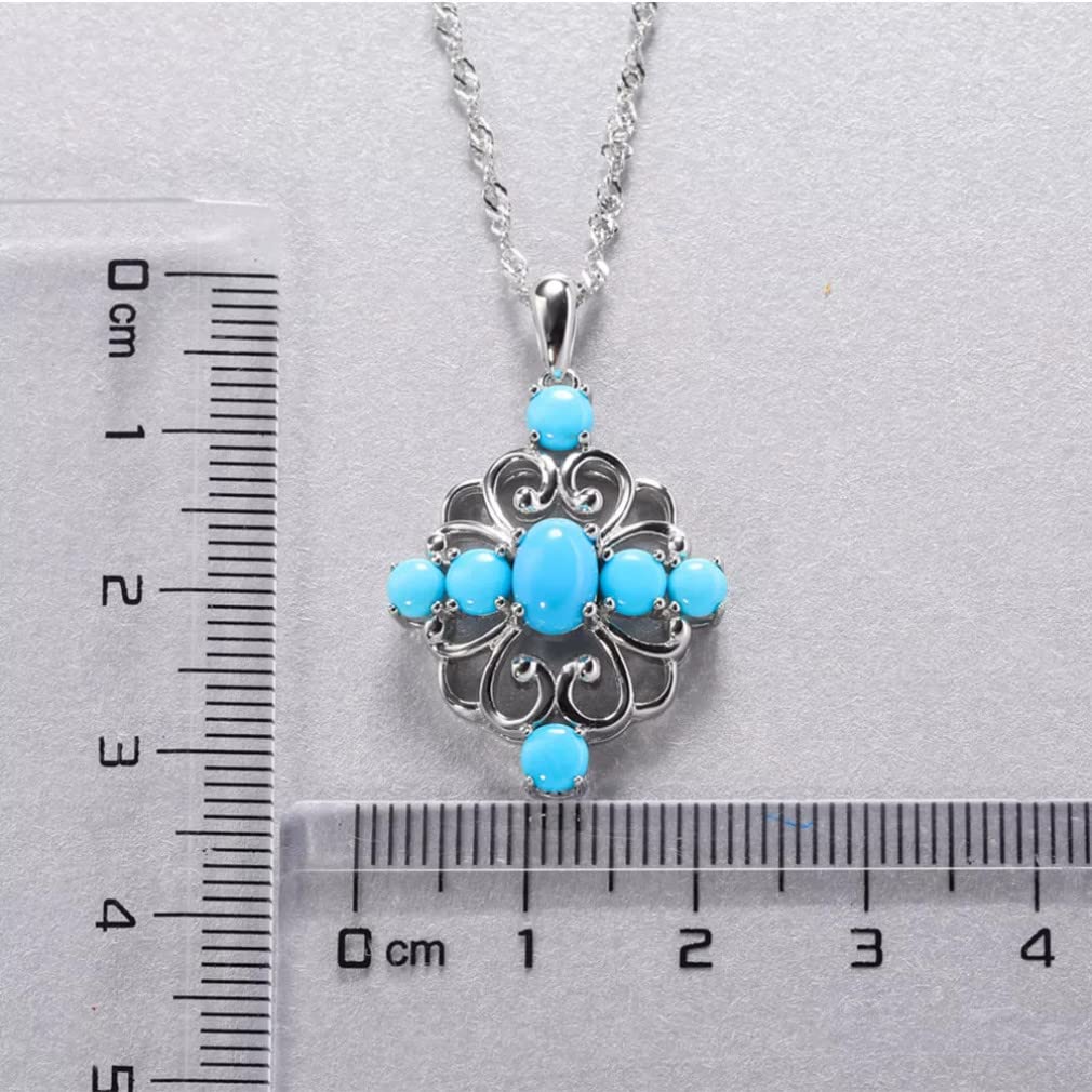 Colgante de Plata de Ley 925 para Mujer, Collar Cruzado de Piedra Preciosa Turquesa Natural de 1,5 Quilates, joyería