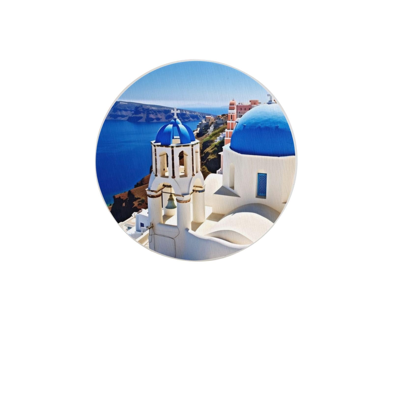 Santorini Island Sea View Absorbent Drink Coasters Diatomaceous Round Coaster 4 Inch Reusable Cup Coasters Set 4pc