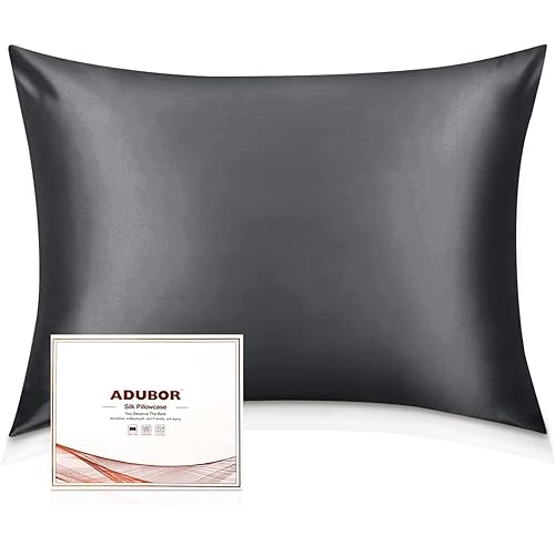 Adubor Silk Pillowcase - 100% Pure Mulberry Silk, 23 Momme 6A Grade Fibers, 900 Thread Count, Silk Pillow Cases for Hair and Skin Health, with Hidden Zipper (Queen 20''x30'', Space Gray, 1PC)