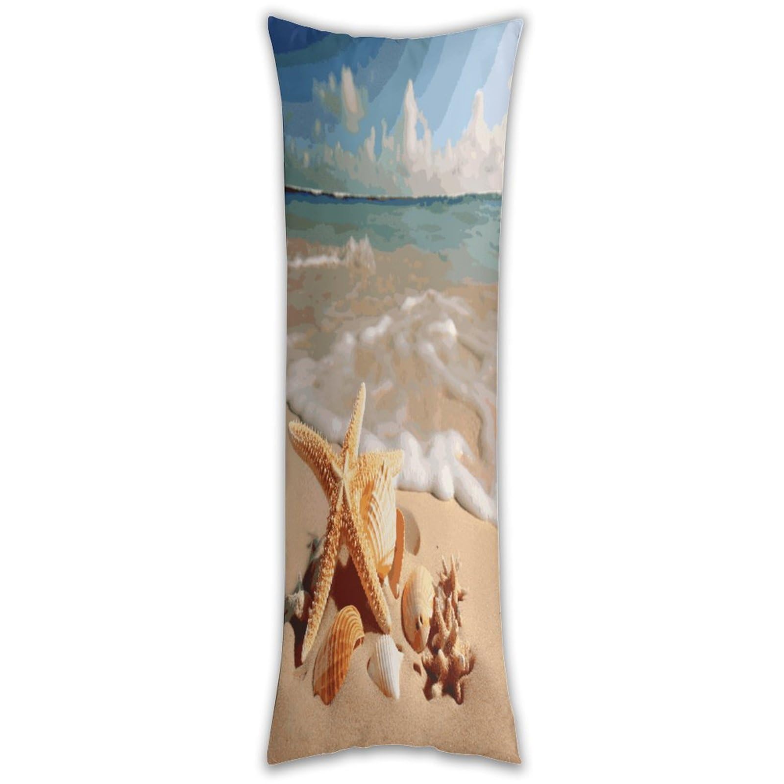 Seashells Starfish on Beach Long Pillow Case with Zipper Ultra Soft Microfiber Long Pillow Cover Breathable Body Pillow Protector Soft Wrinkle Pillowcase for Bed Sofa Bedroom 53 X 19 in