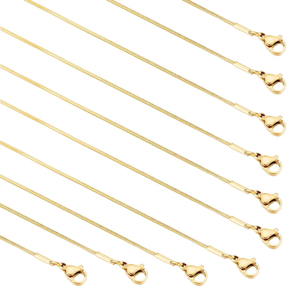 SUNNYCLUE 1 Box 12Pcs 18 Inch/45cm Stainless Steel Snake Chain Bulk Gold Snake Chain Necklace 0.9mm Metal Choker Lobster Clasp Links Findings for Jewellery Making Diy Supplies Crafts Men Women Adults