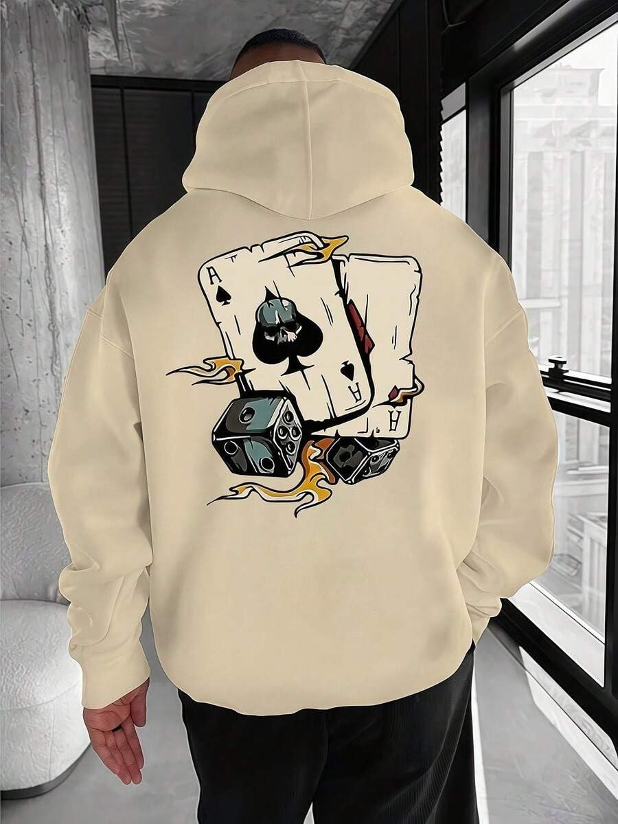 Men's Baggy Fleece Hoodie - Urban Graphic Back Print Pullover - Hooded Sweatshirt with Ka…
