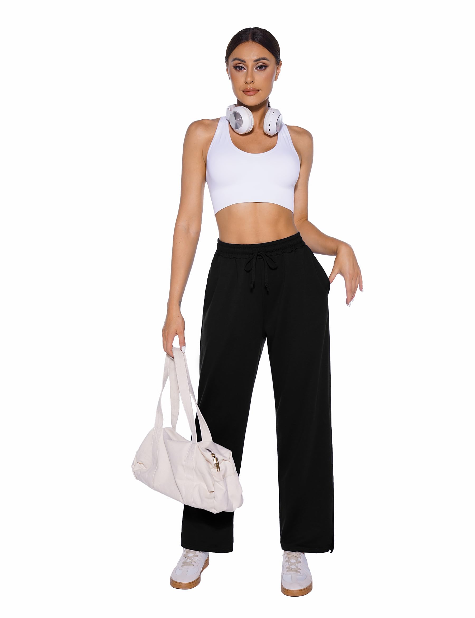 Demegimi Pantalones Deportivos Mujer Algodón Deportivos Recortados Pantalones con Bolsillos Laterales para Yoga y Correr
