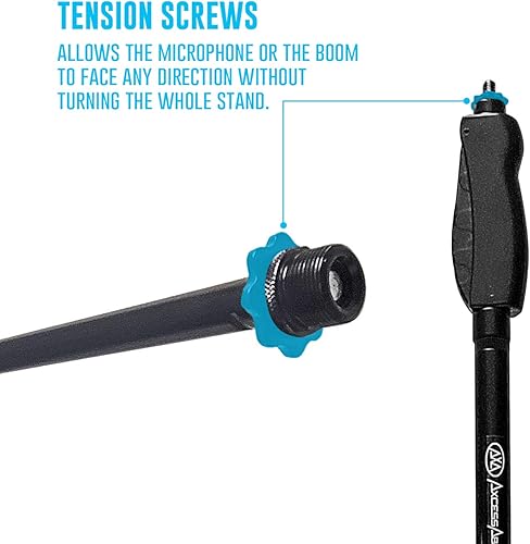 Miniatura 6 de AxcessAbles - Soporte de micrófono de una mano con base redonda pesada y ajuste de altura de agarre rápido, brazo telescópico de micrófono incluido.